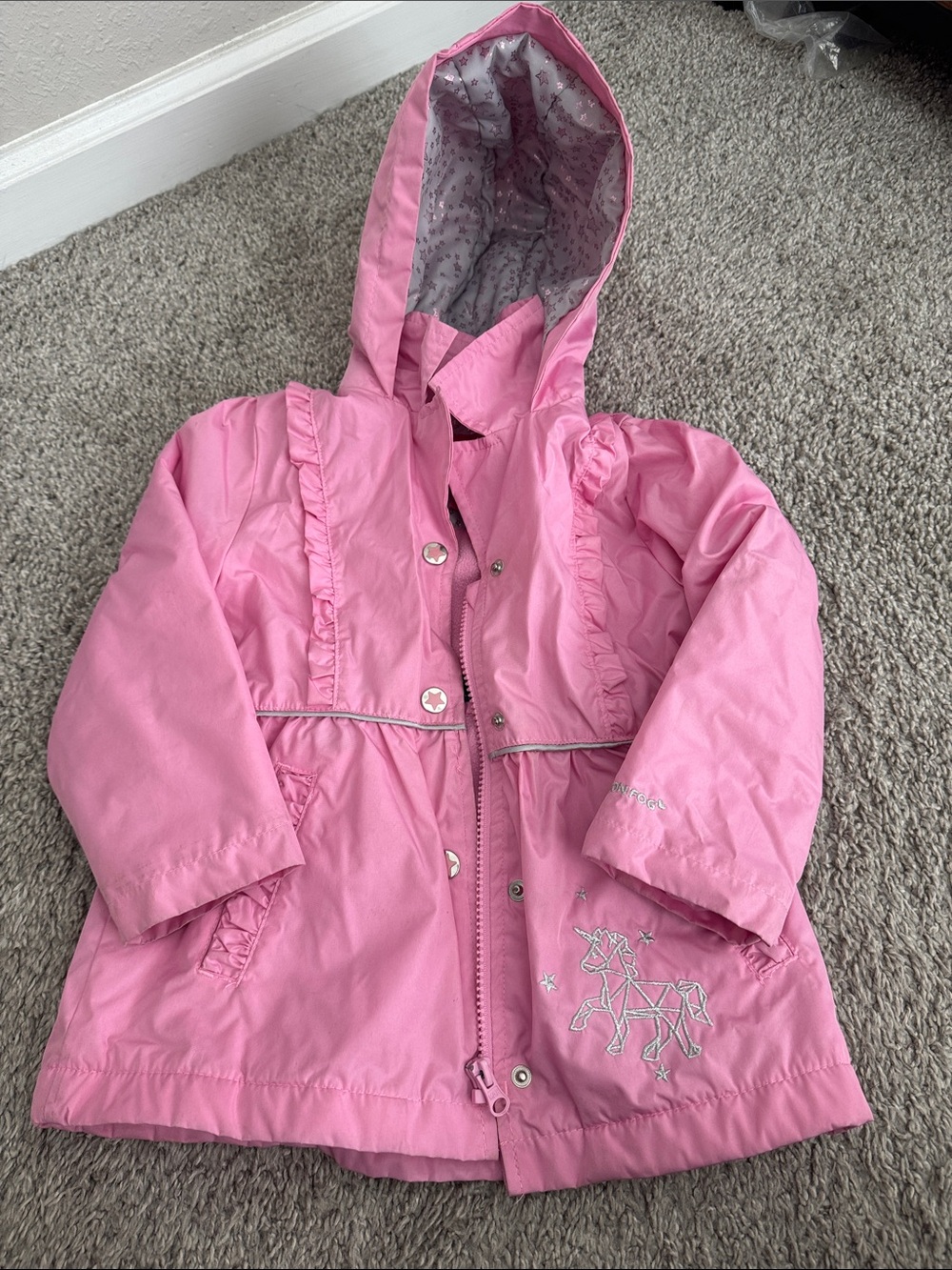 London Fog Pink Hooded Girls' Raincoat with Pony Embroidery